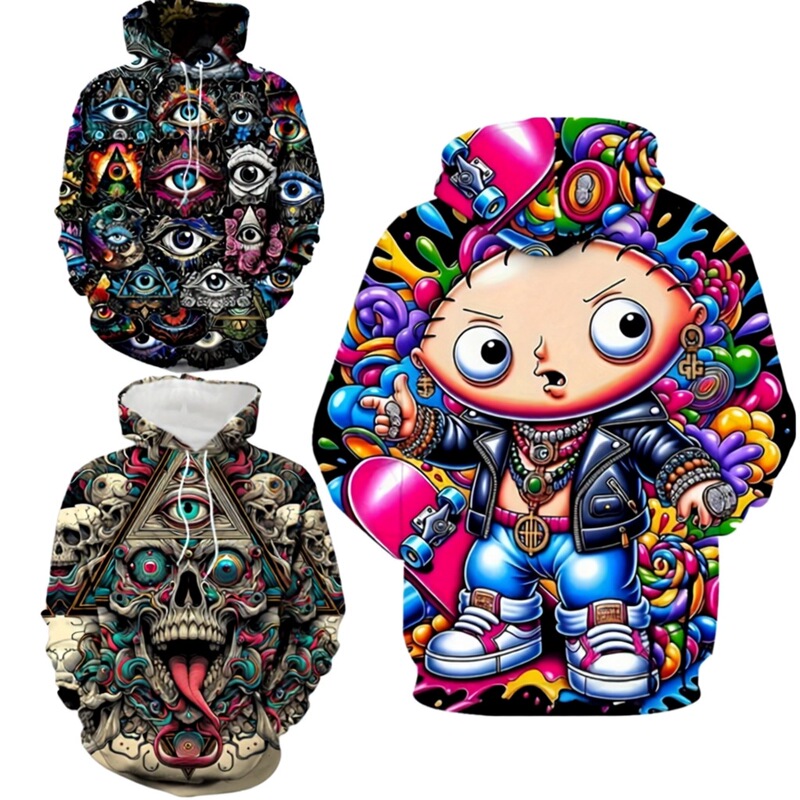Men's 3D Skull Vibrant Psychedelic Design Loose Version Spring Autumn Season Casual Hoodie Men's 3D Skull Vibrant Psychedelic Design Loose Version Spring Autumn Season Casual Hoodie