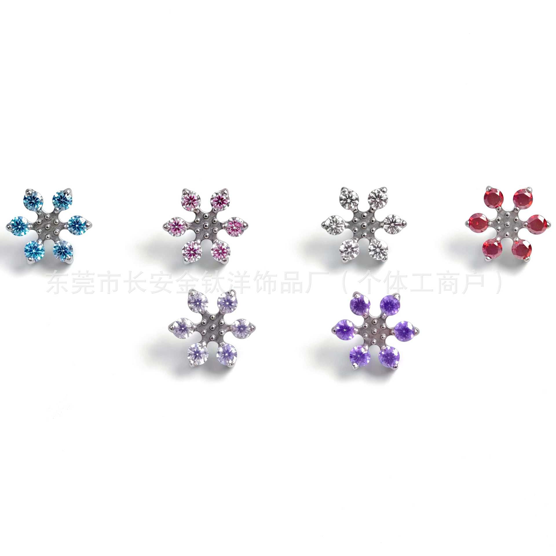 F136 Titanium Six-Petal Flower Zirconia Stud Earrings - Nose Studs, Earlobe Studs, G23 Titanium Alloy Body Piercing Jewelry, Ear Cartilage Studs detail image 8