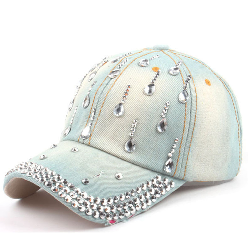 Mujeres Moda Degradado De Color Diamante De Imitación Aleros Curvos Gorra De Beisbol display picture 7