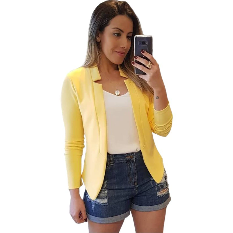 2024 Весенний и Осенний Новый Амазонка temu Европа и США сплошной цвет повседневный профессиональный маленький пиджак топ кардиган для женской одежды