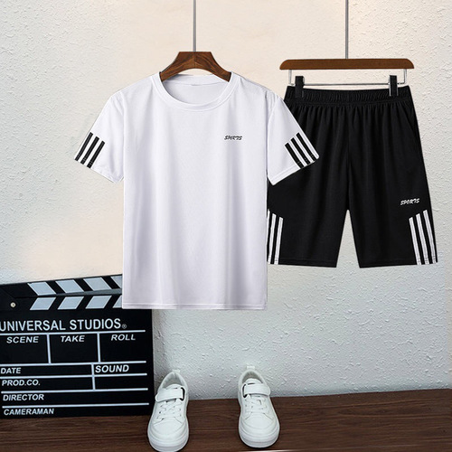 Summer  Boys' and Girls' Sports Short Sleeve Set with Big Kids Quick Dry Clothing for Children - Boys' Football and Basketball Outfits