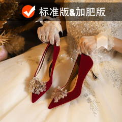 X788-12のハイヒールの春と秋の女性の先の細い靴とフランスのハイヒールの結婚靴の浅い口の赤い靴の百合40-43