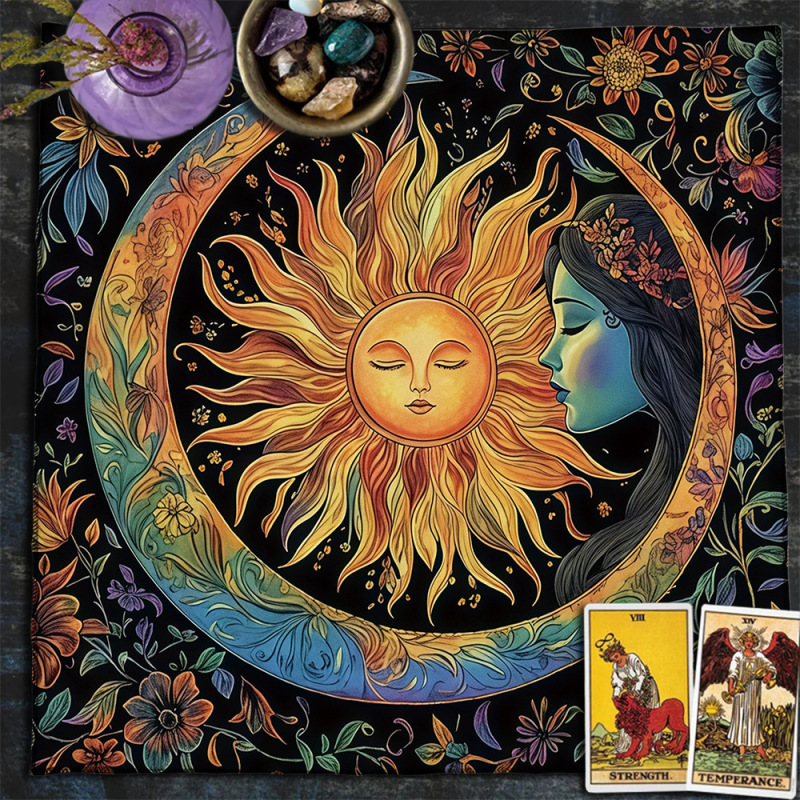 タロットテーブルクロスTarot Tablecloth布マット月相太陽花卉太陽生命樹ベルベットテーブルクロス|undefined