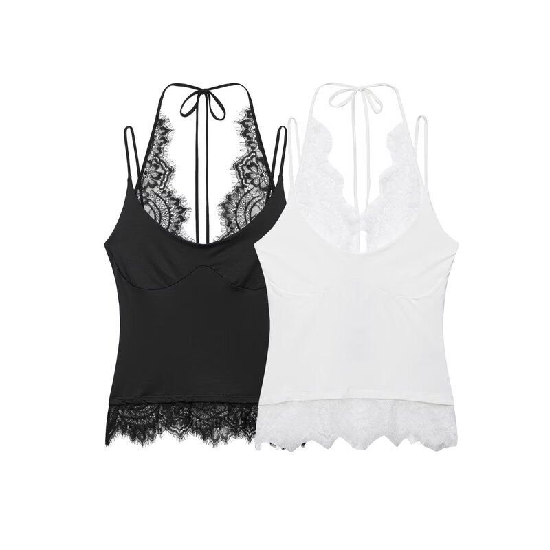 ZA Women's Clothing 2026 Autumn New European and American Pure Desire Style Lace Patchwork Halter Neck Top 0085 ZA Women's Clothing 2026 Autumn New European and American Pure Desire Style Lace Patchwork Halter Neck Top 0085