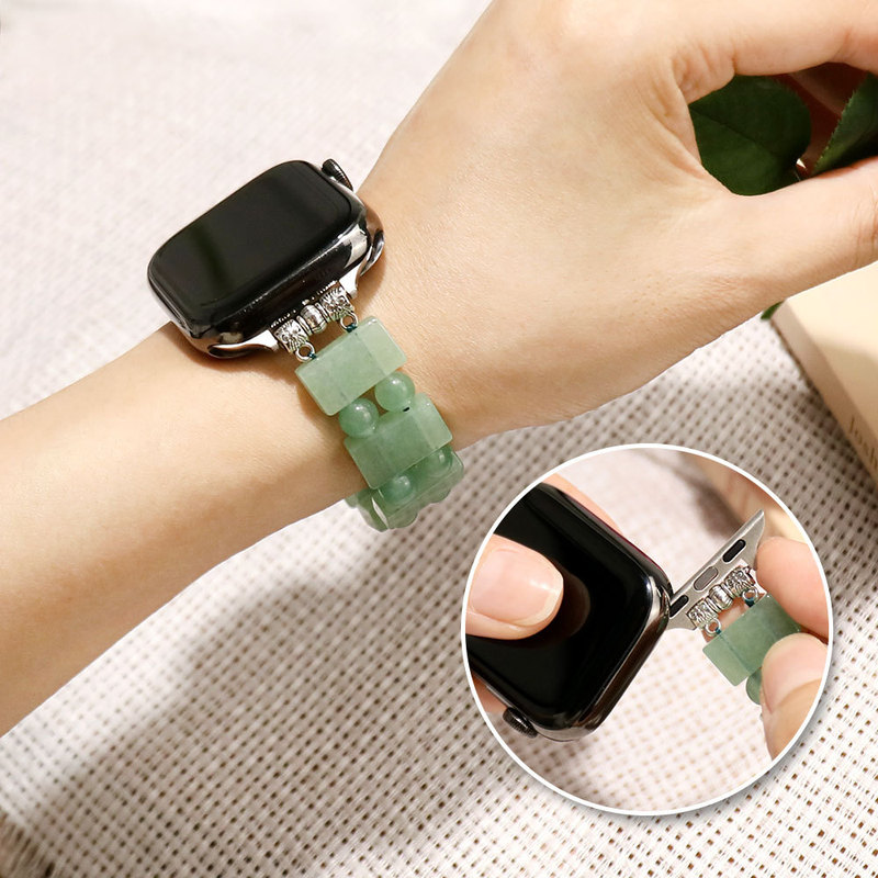 Natural Crystal Jade Watch Strap with a High-End Feel, 10Th Generation Metal Watch for Women, Suitable for Apple Watch 9 Natural Crystal Jade Watch Strap with a High-End Feel, 10Th Generation Metal Watch for Women, Suitable for Apple Watch 9
