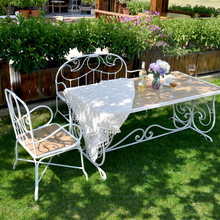 法式复古桌椅组合套欧式花园长椅咖啡厅长桌露台户外休闲庭院铁艺
