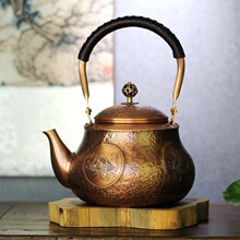【锤目纹四圣兽】纯手工紫铜茶壶加厚纯铜壶复古红铜茶具烧煮水壶