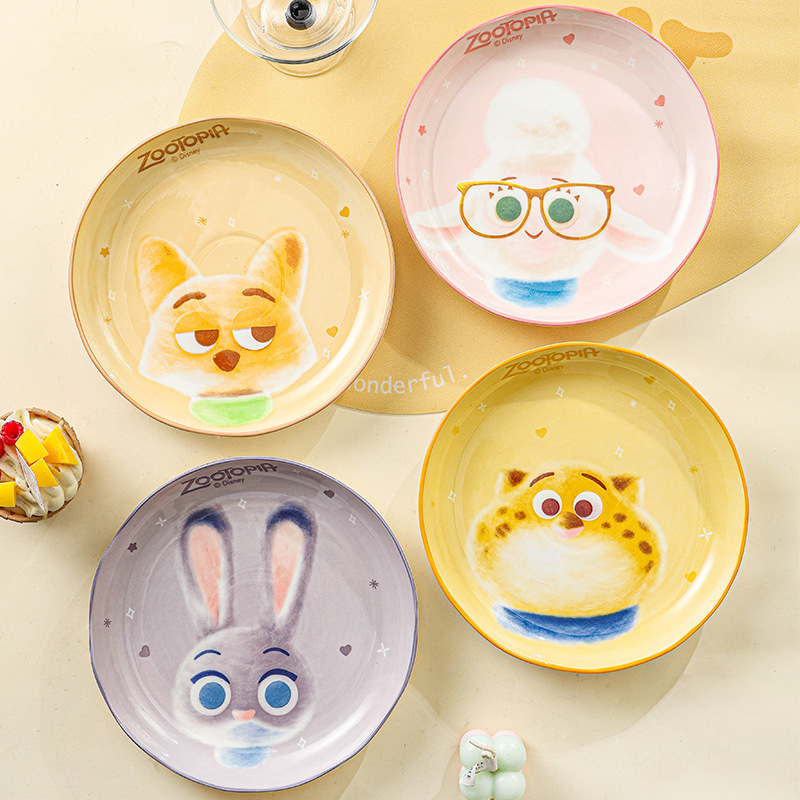 Zootopia Cute Cartoon 8inch Lace Plate Ceramic Household Set Underglaze Color High Temperature Resistant Deep Plate