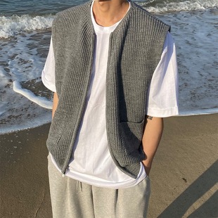 Loose Japanese Sweater Vest Men's Autumn New Fashion Personalized College Style Waistcoat Zipper Knitted Cardigan Jacket