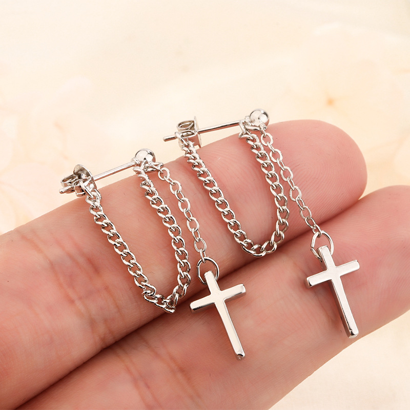 鏈條十字架耳環2023年新款潮耳環小眾設計感高級冷性風耳墜