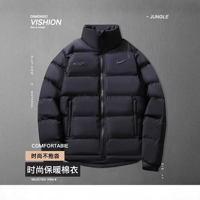 2330 # Hook Winter Flat Nylon down Cotton Coat Thickened Bread Coat Trendy Brand Stand Collar Cotton Coat Men's Loose