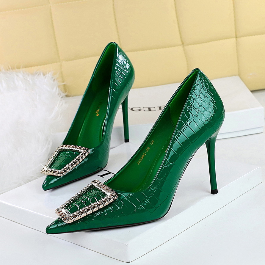 Women's Stiletto Pumps Pointed Toe Rhinestone Patent Leather Heels_voghion.com