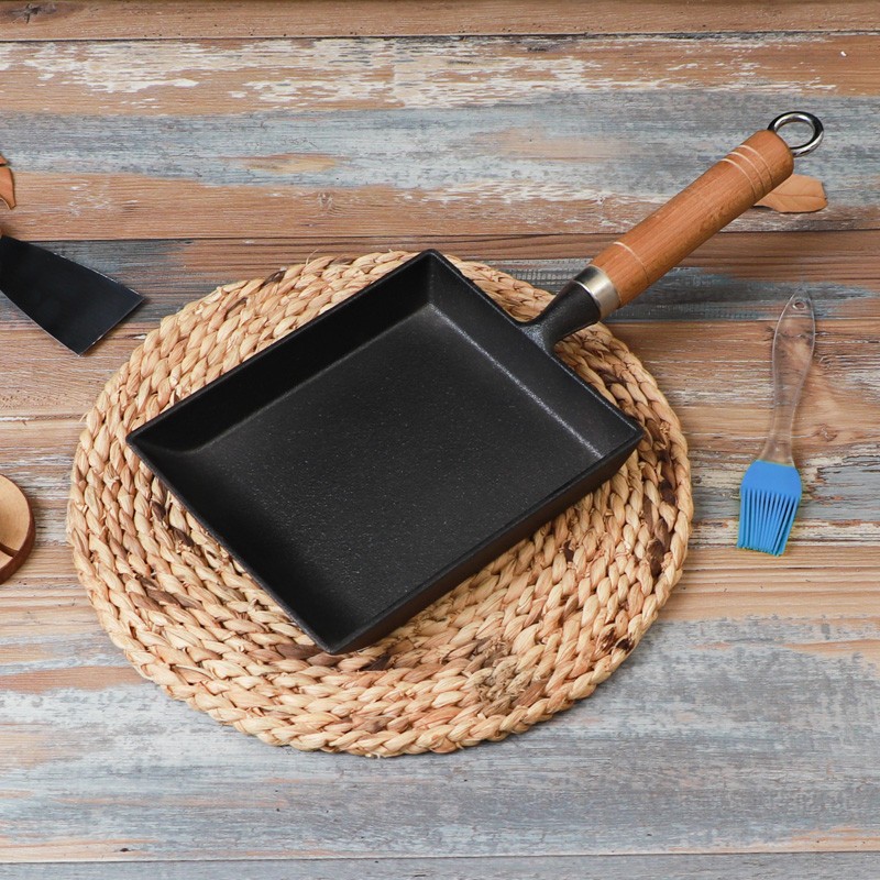 Sartén de Yuzi, sartén de hierro, de estilo japonés sartén de rollo de huevo, sartén de huevo grueso, sartén antiadherente, sin recubrimiento