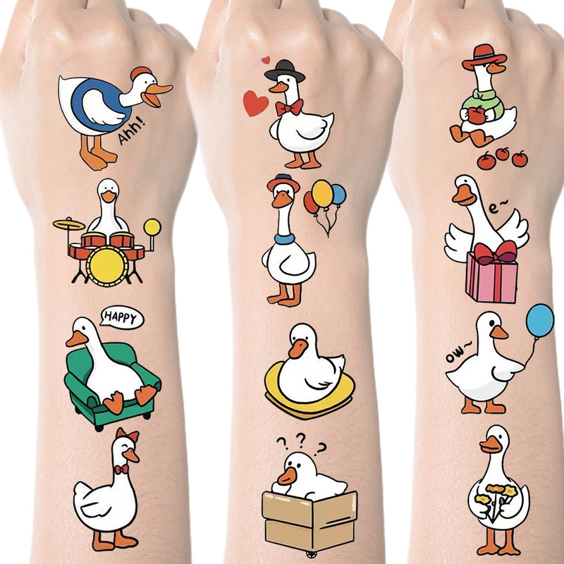 Cross-Border New Cartoon Silly Goose and Duck Tattoo Stickers Birthday Party Decoration Temporary Theme Tattoo Stickers Silly and Cute