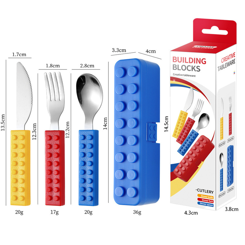 Amazon ビルディングブロック子供用ナイフ、フォーク、スプーンクリエイティブスプライス可能な洋食器かわいい楽しいベビーフォークとスプーンセット卸売|undefined