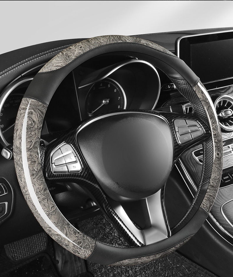 Car peach wood pattern steering wheel cover ultra-thin four-season universal summer non-slip half set of card-type decorative handle cover for men