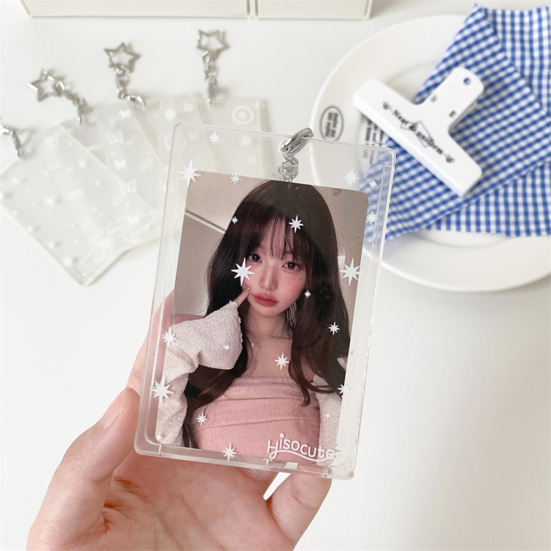 韓国版アクリル透明カードホルダーイン高価値 3inch 小型カードポラロイド収納保護カバーキーホルダーペンダント|undefined