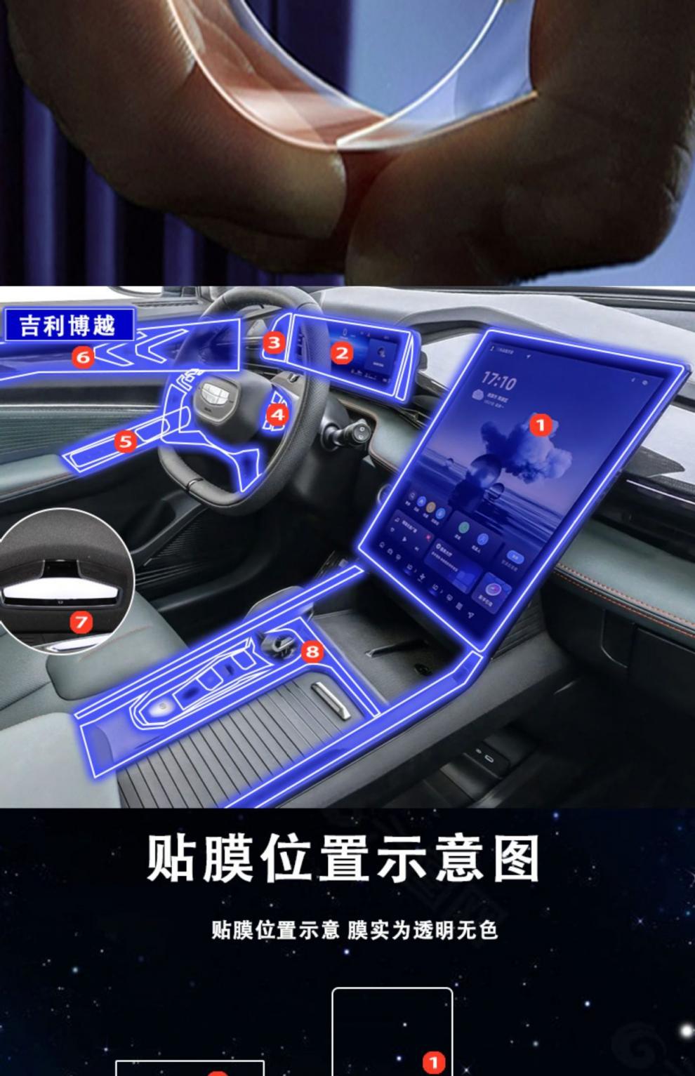 Suitable for the 2024 Geely Boyue model: transparent protective film for the instrument panel LCD display, interior transparent film - TPU