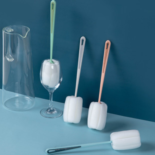 Long Handle Thermos Cup Brush Sponge Cleaning Brush Household Kitchen Cleaning Brush Contrast Color Cup Brush Sponge Milk Bottle Brush