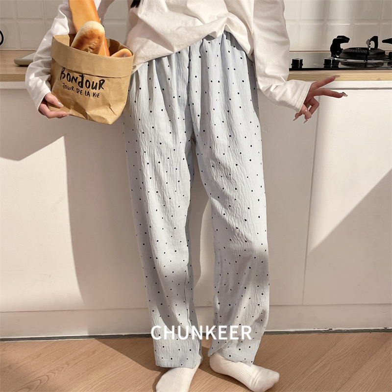 새로운 플레드 팬츠 파자마 여성 봄과 가을 레저 얇은 여름 외부 착용 가능 느슨한 플러스 사이즈 뚱뚱한 MM 홈 팬츠