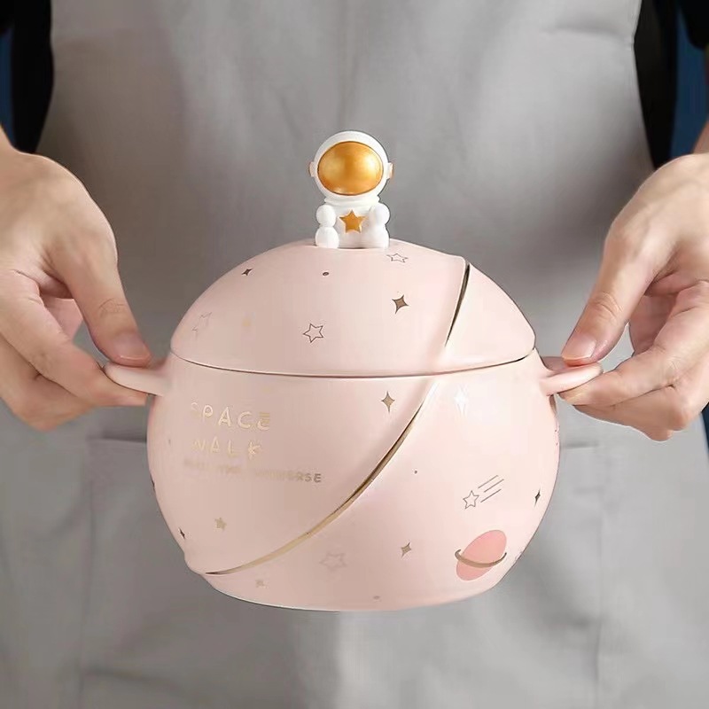 Creativo personalizado planeta tazón de fideos instantáneos regalo personalizado cerámica gran capacidad sopa olla alivio astronauta binaural ensalada tazón