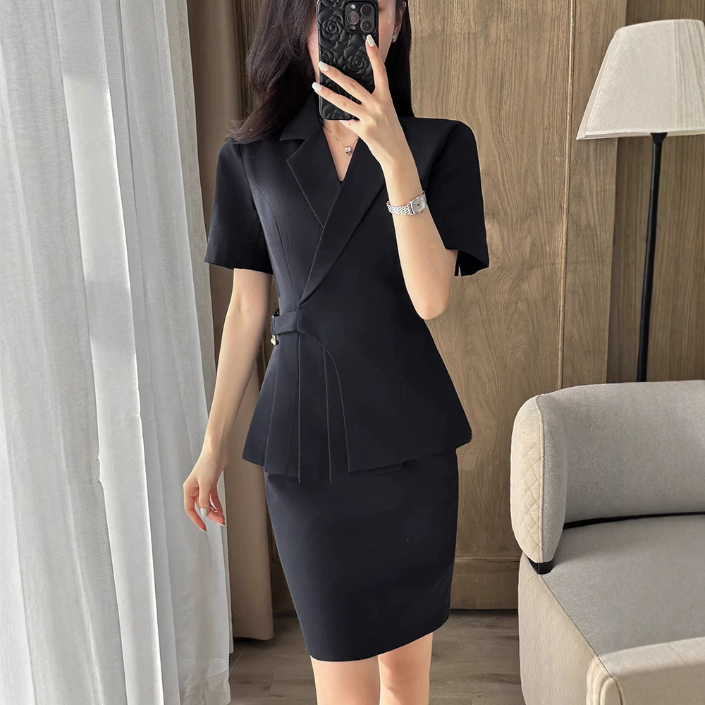 Серый костюм с короткими рукавами женский летний тонкий профессиональный костюм темперамент на стойке регистрации отеля Салон красоты рабочая одежда