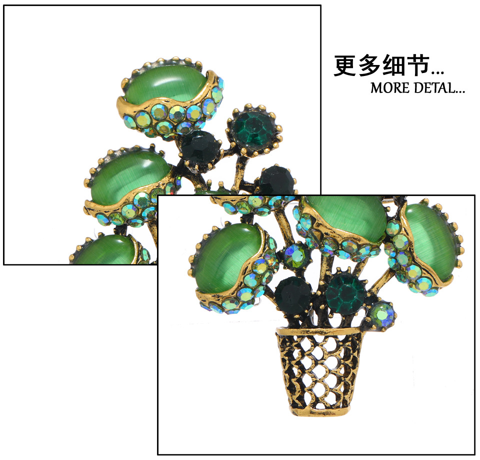 Alloy Material Retro Pin Flower Alloy Inlay Cat's Eye Stone Unisex Brooches