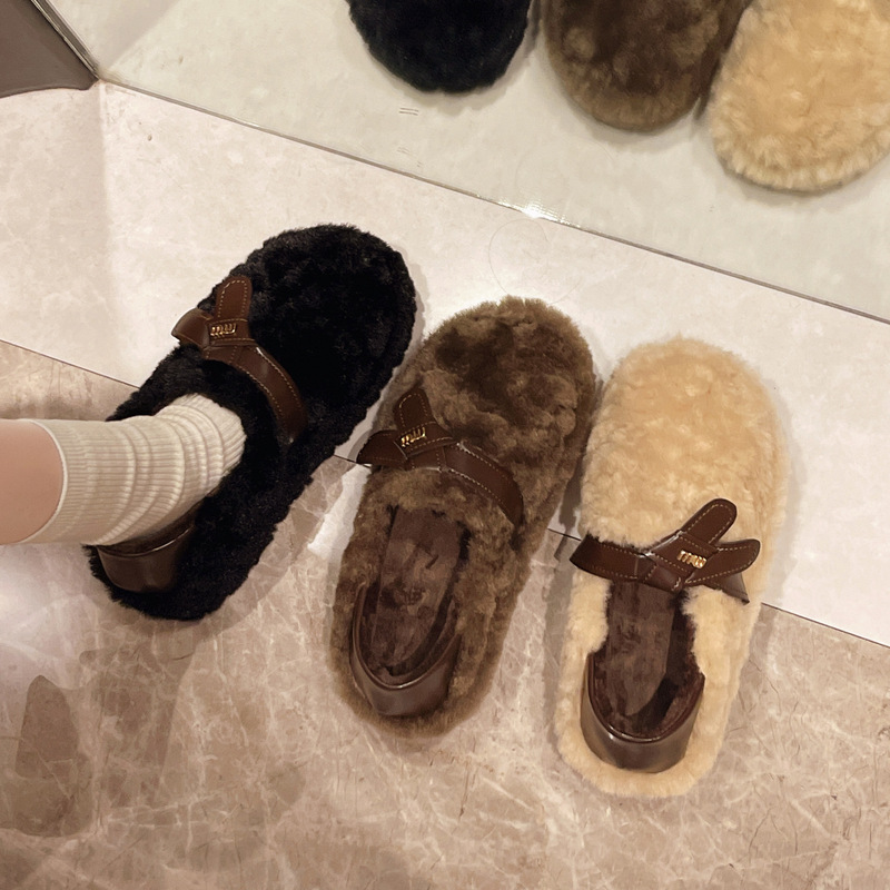 厚底毛毛鞋女外穿2025秋冬新款百搭一脚蹬豆豆鞋加绒乐福鞋棉鞋子|undefined