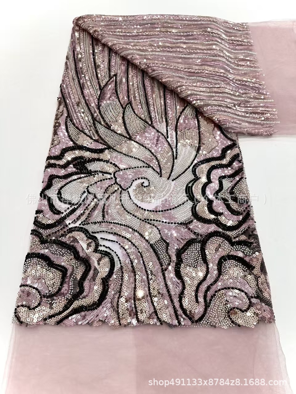 industria pesada tubo de perlas bordado tela de malla de encaje LACE comercio exterior transfronterizo ropa de moda europea y americana cena tela de moda image 8