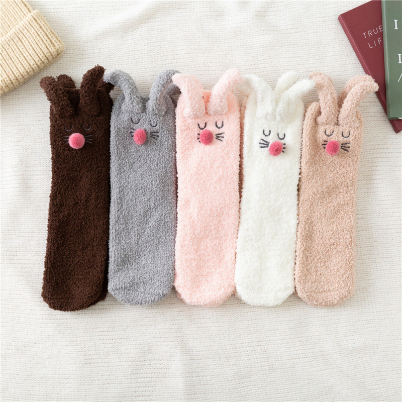 Cross-Border Women's Slippers Socks Rabbit Series Cartoon Christmas Gifts Coral Velvet Socks Sleeping Socks Plush Cute Socks