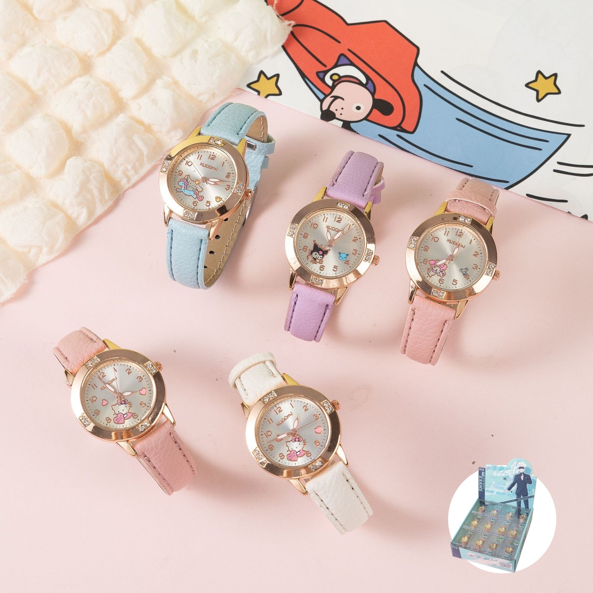 Color luminous silicone cartoon cute children's watch boxed color printing pointer watch exquisite gift student watch wholesale