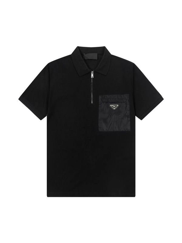 Correct version of the P brand polo shirt with a triangular logo on the chest pocket, half-zip closure, casual business style, versatile, comfortable, and breathable short sleeves Correct version of the P brand polo shirt with a triangular logo on the chest pocket, half-zip closure, casual business style, versatile, comfortable, and breathable short sleeves