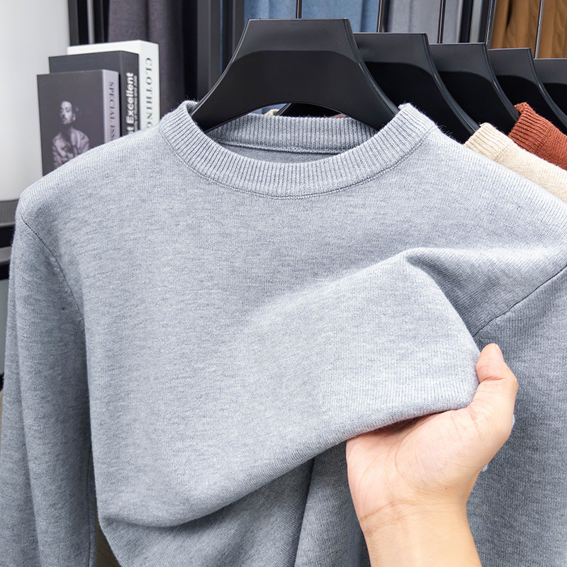 2025 Autumn and Winter Round Neck Pure Color Knitted Long-Sleeved Fashionable Simple and Comfortable Knitted Versatile Bottoming Shirt for Middle-Aged and Young People
