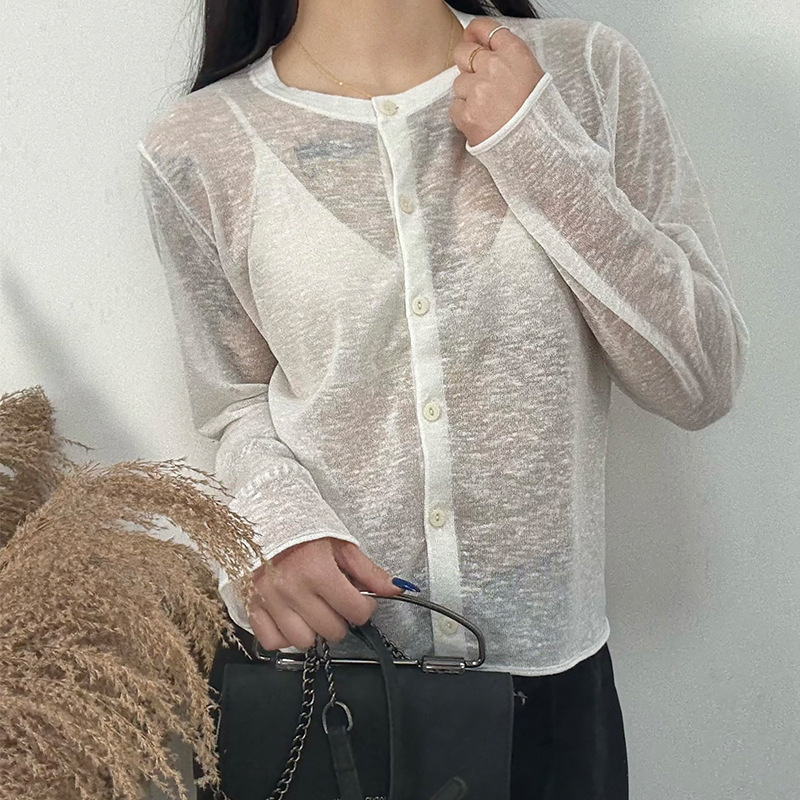French-Style Relaxed Light Spring Color Series Hollow-Out Tencel Round-Neck Long-Sleeve Knit Cardigan for Women, Simple and Elegant Top for Spring and Summer French-Style Relaxed Light Spring Color Series Hollow-Out Tencel Round-Neck Long-Sleeve Knit Cardigan for Women, Simple and Elegant Top for Spring and Summer