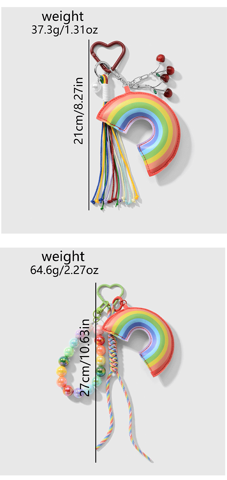 Sweet Pu Leather Rope Zinc Alloy Rainbow Women's Bag Pendant Keychain display picture 3