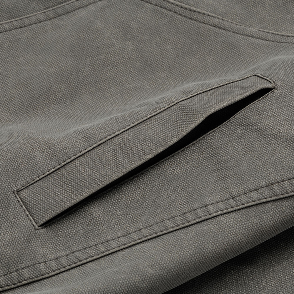 Punk Vintage Canvas Workwear Jacket For Men, Color-Block Turn-Down Collar, Loose Casual Deconstructed Zipper Design,_voghion.com