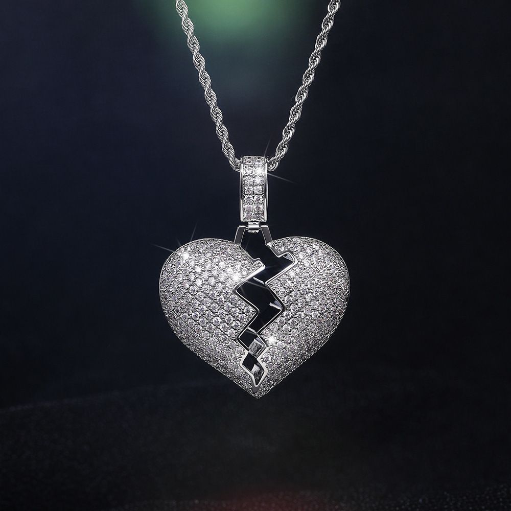 Fashion Broken Heart Pendant Full Of Diamonds Copper Zircon Heart Necklace display picture 3