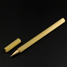 现货供应拔盖六边形黄铜中性笔 螺纹笔盖复古六棱黄铜电镀签字笔
