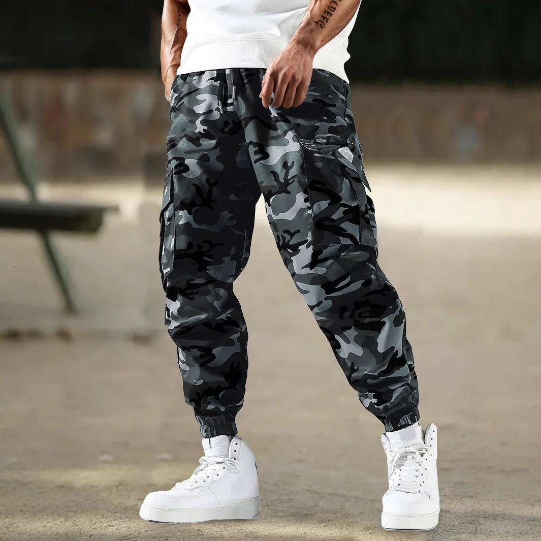 Herrenbekleidung Herren-Cargohose im Camouflage-Look, lässige, lange Hose mit Seitentaschen, Freizeithose für Outdoor-Aktivitäten_voghion.com
