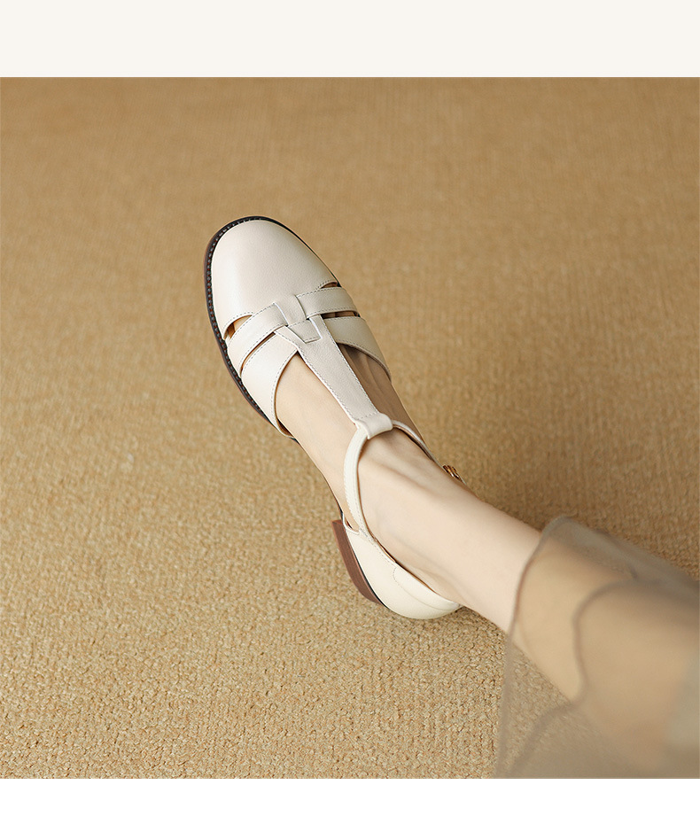 Sandal nữ quai ngang gót vuông mũi tròn bít kiểu dệt vintage — màu nâu chi tiết 7