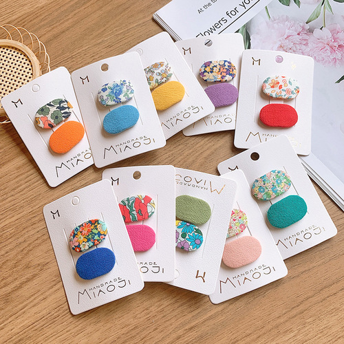 Children's Korean candy-colored fabric oval hairpin mini small BB clip baby bangs side clip floral girls hairpin