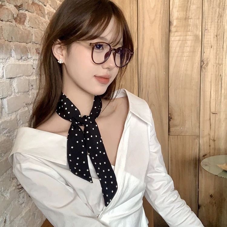 프렌치 레트로 물방울무늬 롱 실크 스카프, 봄, 가을 패셔너블한 리본, 가방 장식, 헤어밴드, 머리 스카프, 넥 스카프, 물방울무늬 실크 스카프