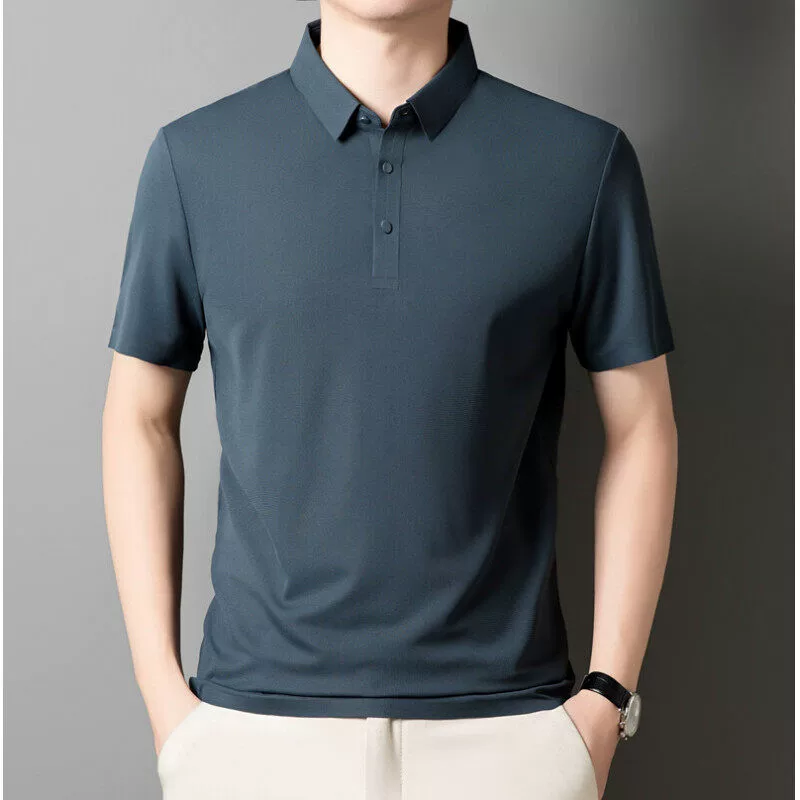 Рубашка-поло для папы среднего и пожилого возраста, мужская летняя тонкая рубашка с короткими рукавами, новая деловая повседневная футболка с лацканами, однотонная футболка с половиной рукавов