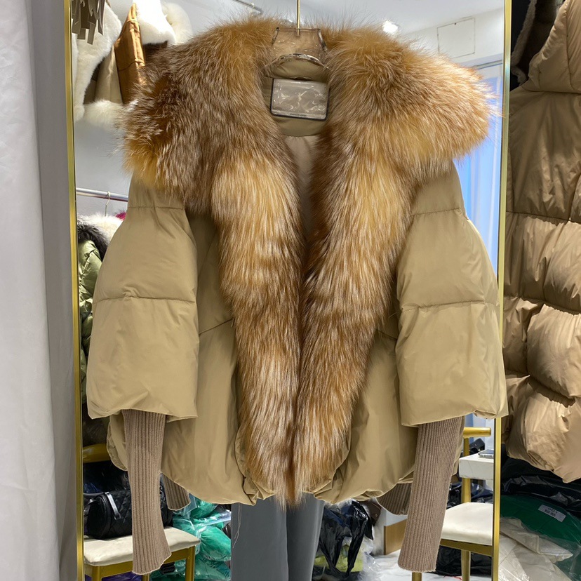 Abbigliamento da donna nuovo di alta qualità pelliccia grande collo di pelliccia di volpe giacca di piumino d'anatra bianca donna caldo cappotto manica in maglia tendenza_voghion.com