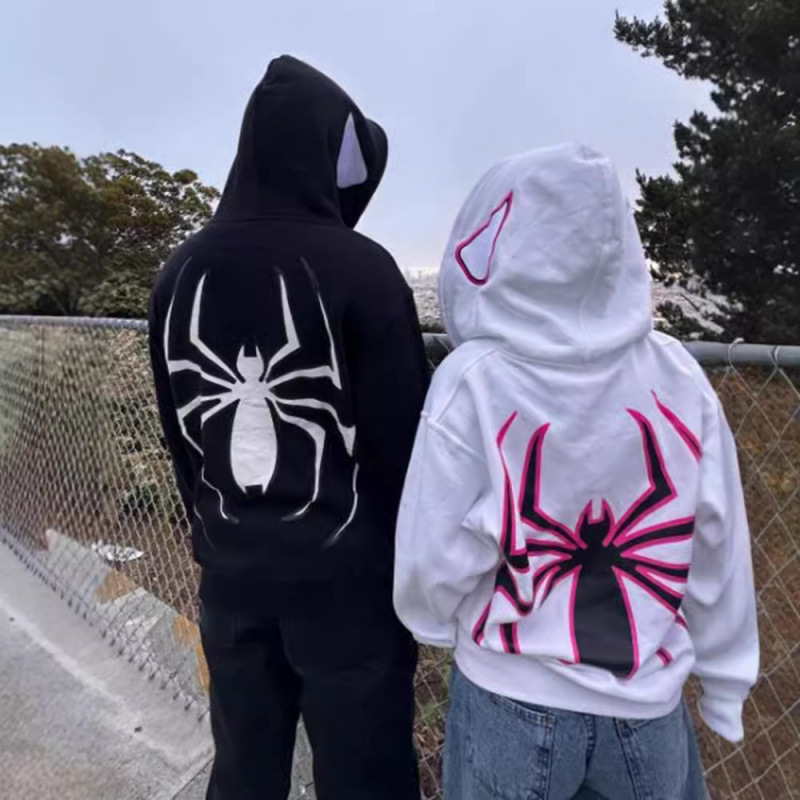 Streetwear Hoodie Spider Punk Zipper Hoodie Graphic Oversized Sweatshirt Gothic Harajuku Unisex