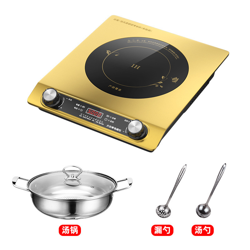 5000W 샴페인 골드 평면 유도 밥솥 + 수프 냄비 + 수프 스푼