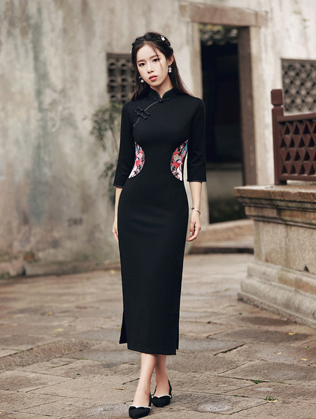 Black demi-season retro elegant elite cheongsam