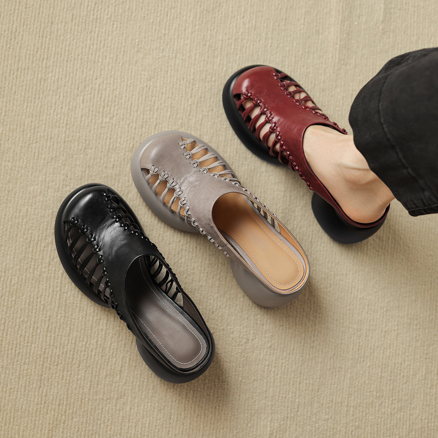 Sandal cao gót nữ mũi nhọn quai ngang phong cách cổ điển, gót 6 cm — đen