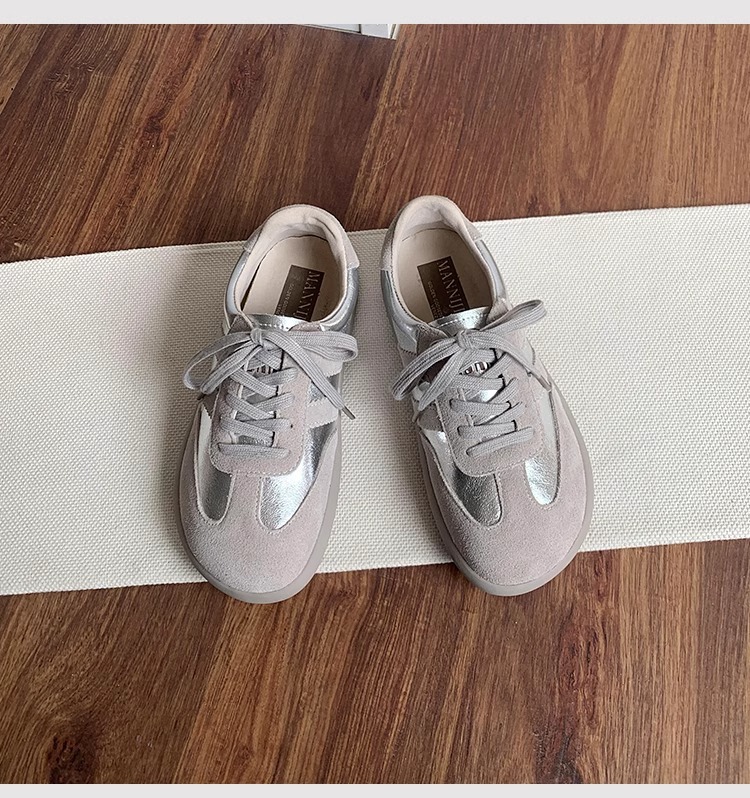 Scarpe da ginnastica tedesche retrò in pelle opaca color oro da donna, suola morbida, scarpe sportive casual, abbinate ai colori, con lacci, scarpe Forrest Gump_voghion.com