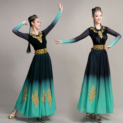  Women girls xinjiang dance dresses female ethnic minority Uighur dance swing skirt art solo national test performance clothes